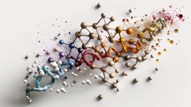 A colorful image of DNA strands with a white background