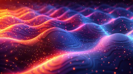 colorful pattern of neon curves and wavy lines on a dark background