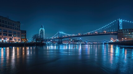 Fototapeta premium Nighttime View of a Bridge and City Skyline