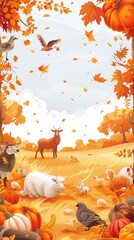 A harvest festival poster template with an autumn theme and a petting zoo focus, including a clean and empty composition with a decorative border of farm animals
