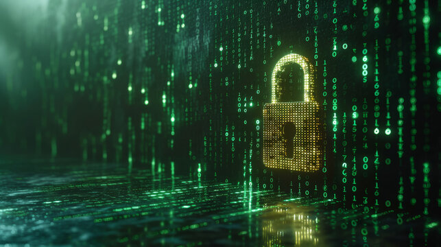 Cybersecurity concept with digital padlock amidst