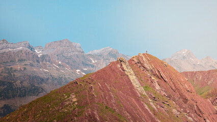 Majestic view of Formigal with the imposing Pico Midi d’Ossau towering in the background,...