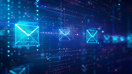 Futuristic Email Icons in a Digital Network Interface