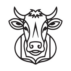 Simple Black and White Cow Illustration, Cartoon Cow Drawing with Grass, Cute Farm Cow with Pasture Elements