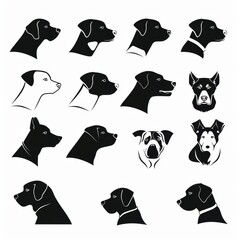 Dogs silhouette set, puppy icons, pet pictogram, dogs pictograms on white background