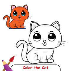 Color the Cat drawing illustration. coloring book for kids. cute cat coloring page colored illustration