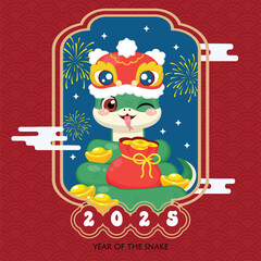 Cute snake character happy chinese new year 2025