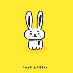 Hand drawing doodle cute Bunny, rabbit vector illustration for t-shirt ,card, poster design for kids, cute animal