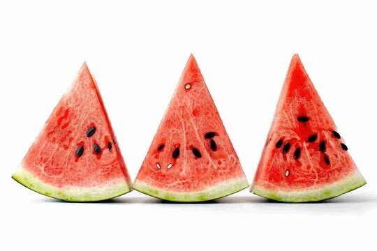 Ripe watermelon slices on white background