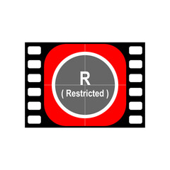 This film tape marked R is aimed at Restricted or restricted films. Simple for web design and mobile UI. People's guidance, movies are sometimes not suitable for children. Age restrictions, censorship