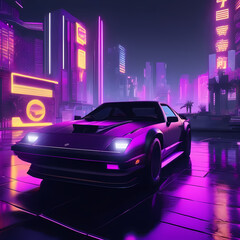 Fototapeta premium Car in a night city street.