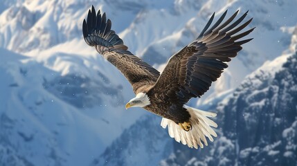 A hunting eagle is flying in the sky 