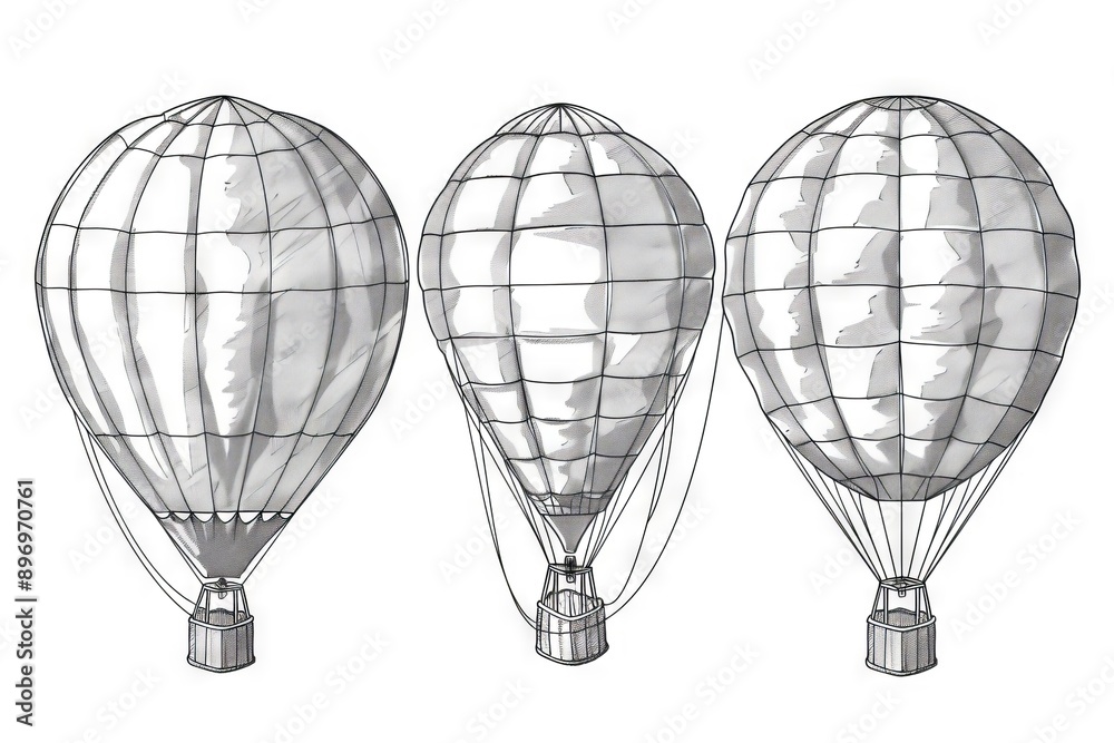 Wall mural Hot air balloon set, contour drawings for design