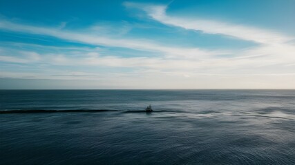 A vast blue sky dotted with soft, fluffy seemingly endless sea. Infinite space, ocean horizon