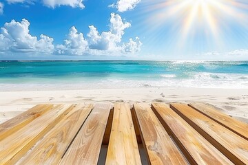 Fototapeta premium Tropical beach with product advertisement space summer relaxation background.
