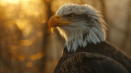 Naklejka premium Majestic Bald Eagle in Close-up with Dreamy, Blurred Background 