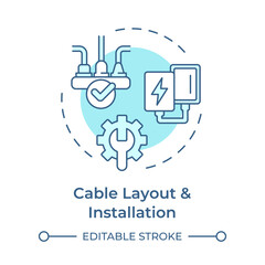 Cable layout and installation soft blue concept icon. Telecommunication system. Network wiring. Round shape line illustration. Abstract idea. Graphic design. Easy to use in brochure