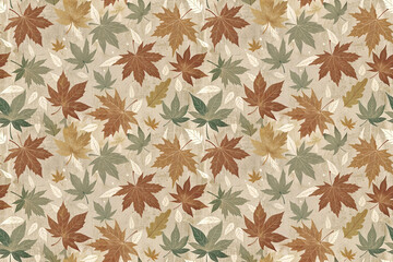 Fototapeta premium Seamless pattern of colorful autumn leaves on a beige background