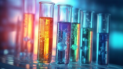 Test tube with colorful chemical liquid in laboratory setting: science research and development concept with focus on lab chemistry, experimentation, and innovation in modern scientific research


