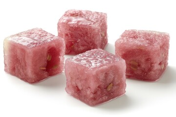 Watermelon fruit cube slice closeup isolated on white background