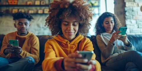 Obraz premium A teenager texting on a smartphone with friends, staying connected through social media and messaging