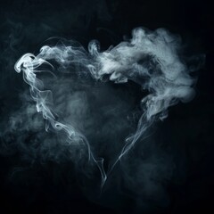 Realistic Smoke Heart on Dark Background, Steam Love Symbol, Cloud Transparent Valentine Silhouette