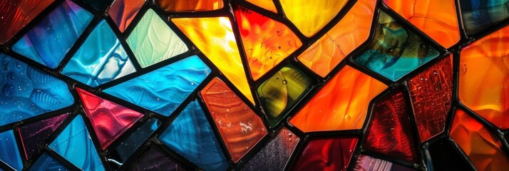 Abstract stained glass window mosaic background, Bright colors, colorful. Architectural decor