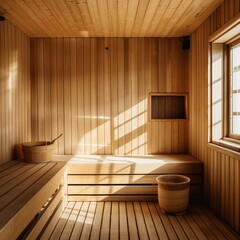 Finnish Sauna Interior, Traditional Scandinavian Bathhouse, Beautiful Light Wooden Sauna SPA