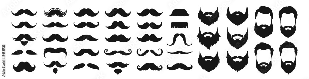 Wall mural mustache and beard icon set vector. sillhouettes of moustache vector collection isolated on transpar