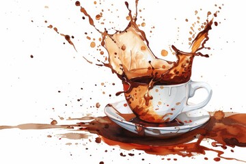 Spilling coffee, drawing coffee stains on clothes, dirty stains accident, brown drink on shirt, wet mess, dirty spots