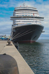 Brand new cruiseship cruise ship ocean liner Queen Anne in port of Skagen, Denmark during inaugural...