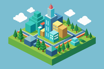 Isometric city. Vector illustration in flat design style. Cityscape.