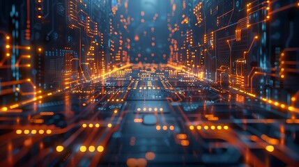 Fototapeta premium Close-Up of a High-Tech Circuit Board with Glowing Components and Intricate Patterns for Technology Enthusiasts