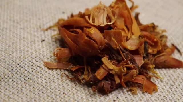 Spices, Nutmeg mace or Javitri or Jopatri rotation, 4k video. 