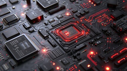 Fototapeta premium Close-Up of a High-Tech Circuit Board with Glowing Components and Intricate Patterns for Technology Enthusiasts