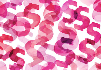 Obraz premium Pink dollar signs in various shades of pink, create an elegant pattern on a white background. perfect for creating a cute wallpaper or other digital artwork with a light color scheme.