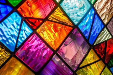 Abstract stained glass window mosaic background, Bright colors, colorful. Architectural decor