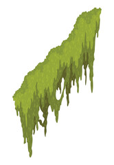 Naklejka premium Cartoon jungle moss shape. Green swamp moss, forest hanging and creeping lichen. Rainy forest flora. Marsh plant for computer games isolated on white. Flat vector illustration