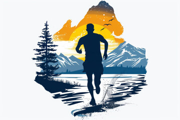 Ultra trail running logo, mountain marathon, runner symbol, race sport track, speed trekking, run label