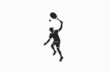 Obraz premium A silhouette capturing a tennis player making a powerful serve mid-air, highlighting the athleticism and skill required in the game of tennis.