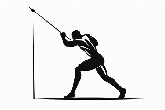 Depiction of a javelin throw athlete in a poised stance, readying for the throw with focus and determination, styled in a sharp, modern illustration.