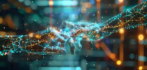 Holographic data flow demonstrates AI's role in HR talent development.