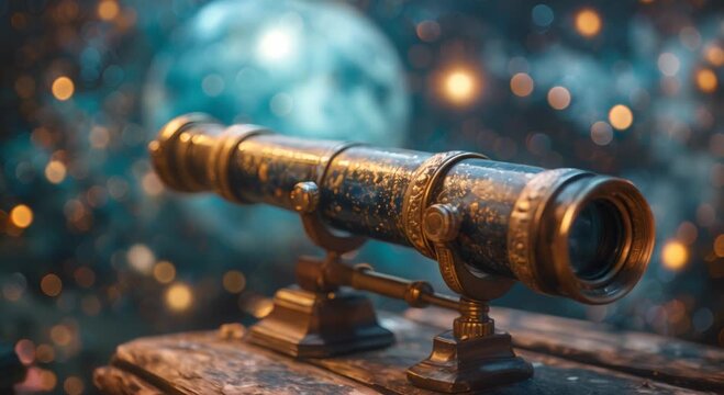 Close-up of a vintage telescope, vision and exploration, blurred night sky