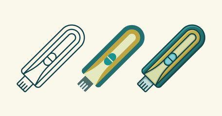 A set of data storage USB flash drive or pen drive flat illustration with outline