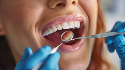 Obraz premium Comprehensive Dental Check-Up: Dentist Examining Patient with Mirror and Explorer - Canon 5D III Close-Up