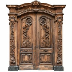 Fototapeta premium Old door isolated, antique gates, wood enter, vintage wooden doors, closed gateway, elegant entrance