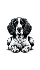 イギリスのイングリッシュ・スプリンガー・スパニエルのモノトーン画像。活発で愛情深い中型のスパニエル。