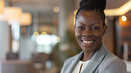 Fototapeta premium Confident African-American business woman in corporate attire.