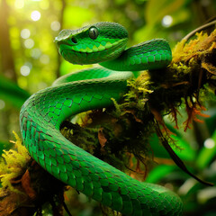 Obraz premium green viper snake