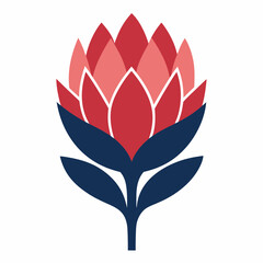 Proteus graphically drawing the logo. Protea flower vector art illustration. Vector tropical leaves.